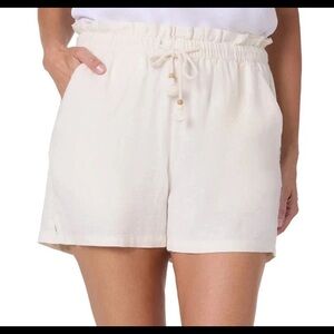 Women's Cream Linen Drawstring Shorts